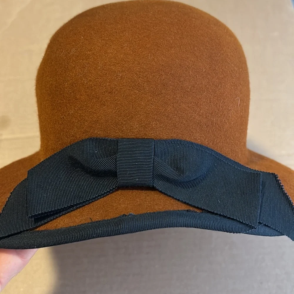 Vintage Bollman Brown 100% Wool Hat with bow 7.5”